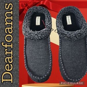 Mens Slippers DEARFOAM Black Memory Foam Comfort In Out Washable Size 13-14 Xlrg
